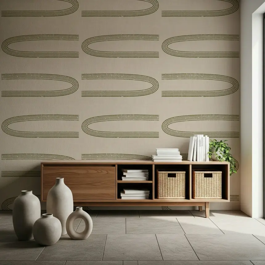 Retro Arch Lines - Sage & Olive Mid Century Modern Wallpaper
