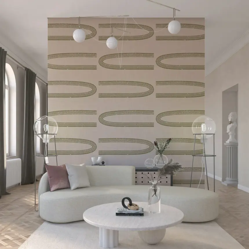 Retro Arch Lines - Sage & Olive Mid Century Modern Wallpaper