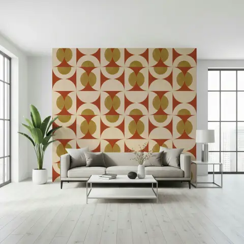 Retro Geometric Arc Pattern Wallpaper in Terracotta and Gold