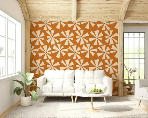 Retro Geometric Bloom Wallpaper in Terracotta and Cream