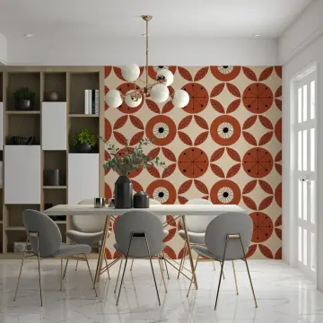 Terracotta Geometric Floral Wallpaper with Leaf Motifs