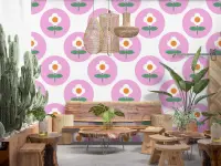 Retro Pink Daisy Floral Wallpaper