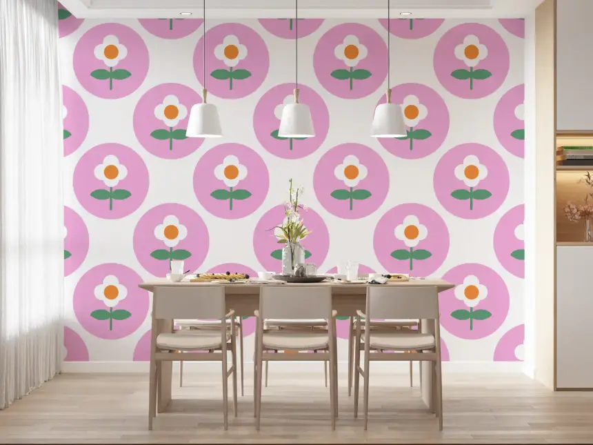 Retro Daisy Circles Wallpaper