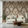 Contemporary Folk Floral Motif Wallpaper in Earthy Tones 3