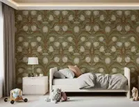 Vintage Botanical Tulip Pattern Wallpaper in Sage Green