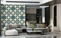 Mid-Century Teal Geometric Circles Wallpaper
