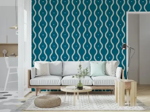 Teal Wave Pattern Wallpaper
