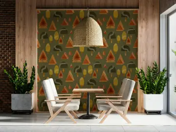 Mid-Century Abstract Woodland Motif Wallpaper