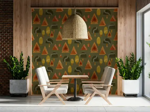 Mid-Century Abstract Woodland Motif Wallpaper