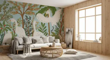 Egrets in Tropical Riverine Landscape Wall Mural