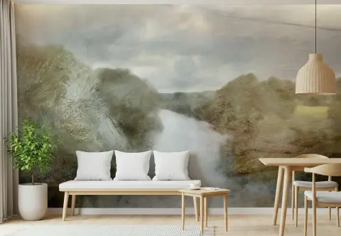 Misty River Valley Scenic Wall Mural