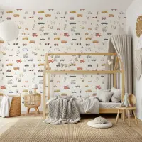 Playful Cartoon Vehicles Kids Wallpaper