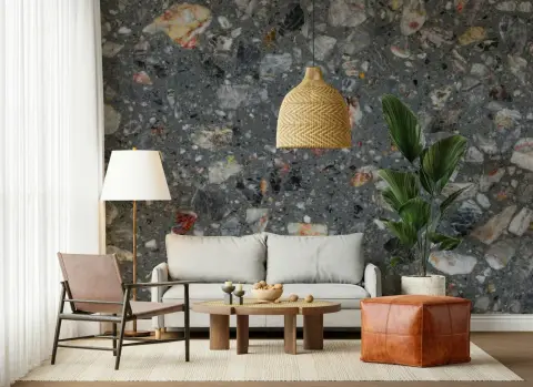 Modern Grey Terrazzo Stone Effect Wall Mural