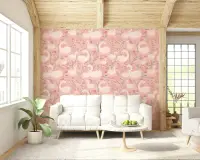 Serene Pink Swan and Rose Botanical Wallpaper