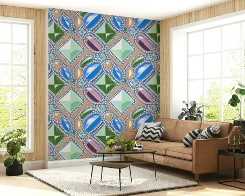 Vibrant Geometric Gemstone Motif Wallpaper