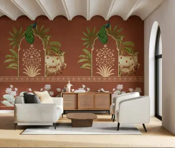 Pichwai Heritage Peacock and Cow Wall Mural