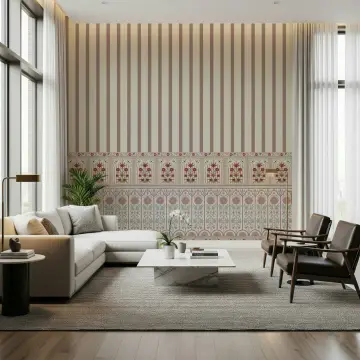 Classic Striped Wallpaper with Floral Dado Border