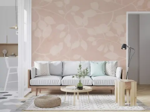 Contemporary Blush Botanical Leaf Wall Mural
