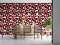 Crimson Orchard Fruit Pattern Wallpaper