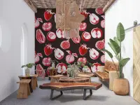 Vibrant Red Fruit Sketch Pattern Wall Mural