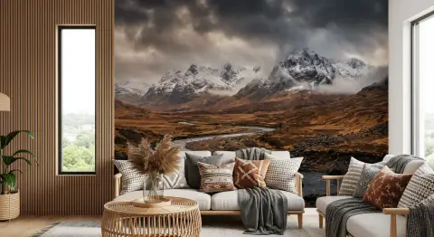 Dramatic Snow-Capped Mountain River Wall Mural