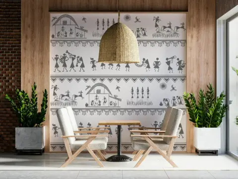 Warli Art Village Life Wall Mural