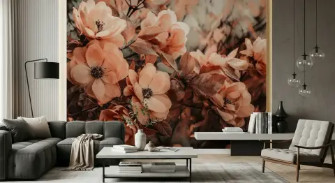 Soft Peach Floral Wall Mural