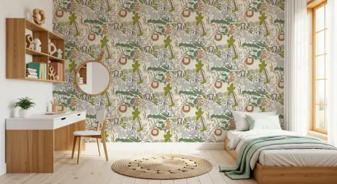 Playful Safari Animals Kids' Room Wallpaper