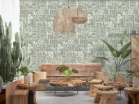 Sage Green Botanical Grid Wallpaper