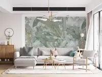 Textured Sage Green Tropical Leaves Wall Mural