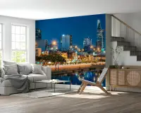 Vibrant City Skyline Night Wall Mural