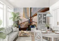 Golden Hour Sailboat Deck Ocean View Wall Mural