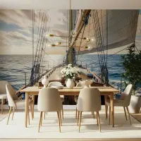 Open Sea Sailboat Deck View Wall Mural