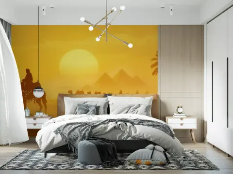 Sahara Sunset Camel Caravan Wall Mural