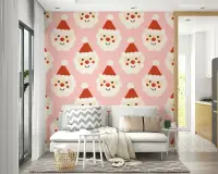 Cheerful Santa Faces Pattern Wallpaper