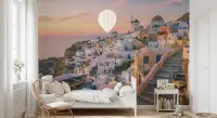 Santorini Sunset Coastal Village Wall Mural