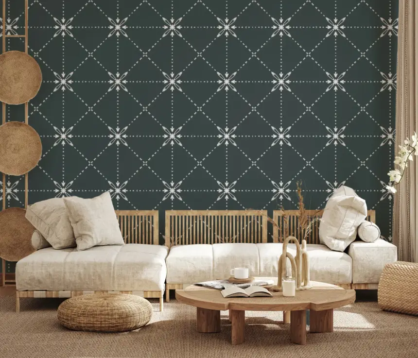 Sashiko Hana-Goshi - Latticed Flower Stitch on Outer Space Wallpaper
