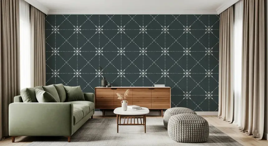Sashiko Hana-Goshi - Latticed Flower Stitch on Outer Space Wallpaper