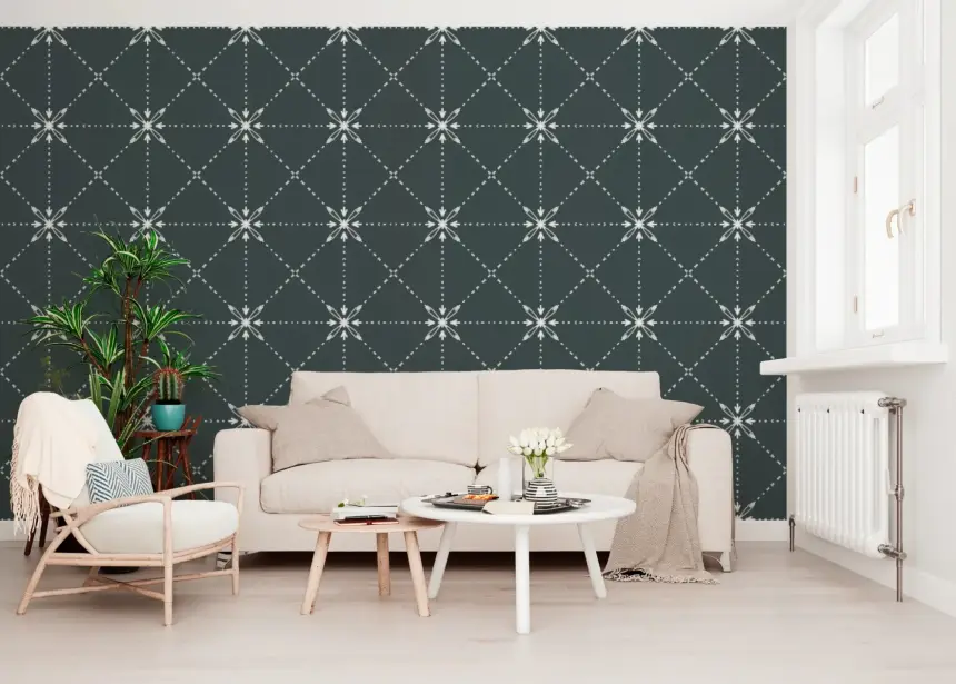 Sashiko Hana-Goshi - Latticed Flower Stitch on Outer Space Wallpaper