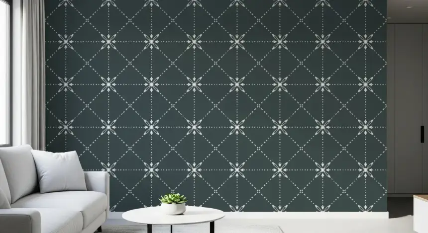 Sashiko Hana-Goshi - Latticed Flower Stitch on Outer Space Wallpaper