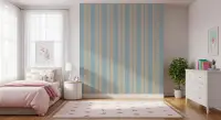 Pastel Blue Beige Scalloped Stripe Wallpaper