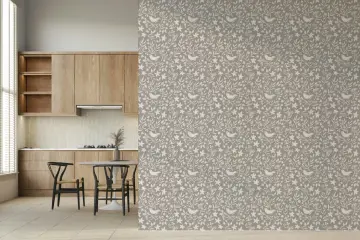 Serene Botanical Bird Pattern Wallpaper