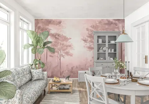 Dusty Rose Forest Landscape Wall Mural