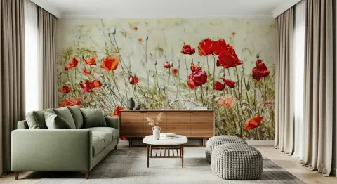 Vibrant Poppy Field Wall Mural