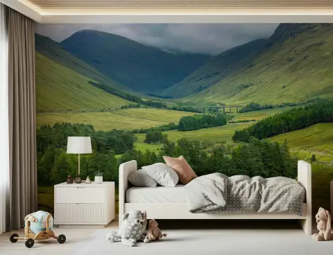 Lush Green Mountain Valley Scenic Wall Mural