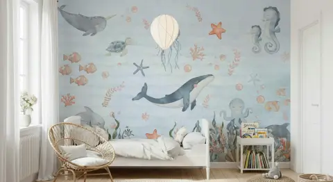 Whimsical Sea Creatures Nursery Wall Mural