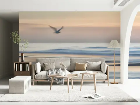Dreamy Coastal Seagull Flight Wall Mural