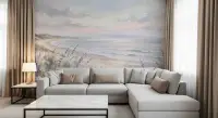 Pastel Coastal Landscape Wall Mural with Dune Flowers
