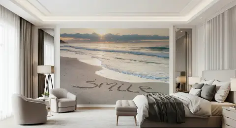 Serene Golden Hour Coastal Sunset Wall Mural
