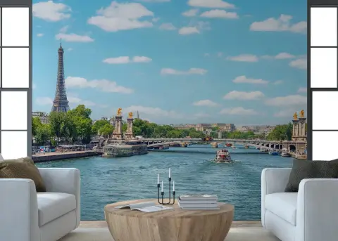 Eiffel Tower and Seine River Scenic Wall Mural